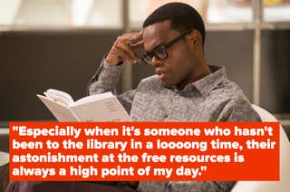 Chidi Anagonye reading a book with a quote overlay: 