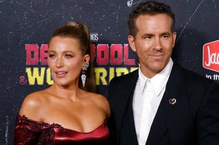 Blake Lively and Ryan Reynolds pose on the red carpet for the 