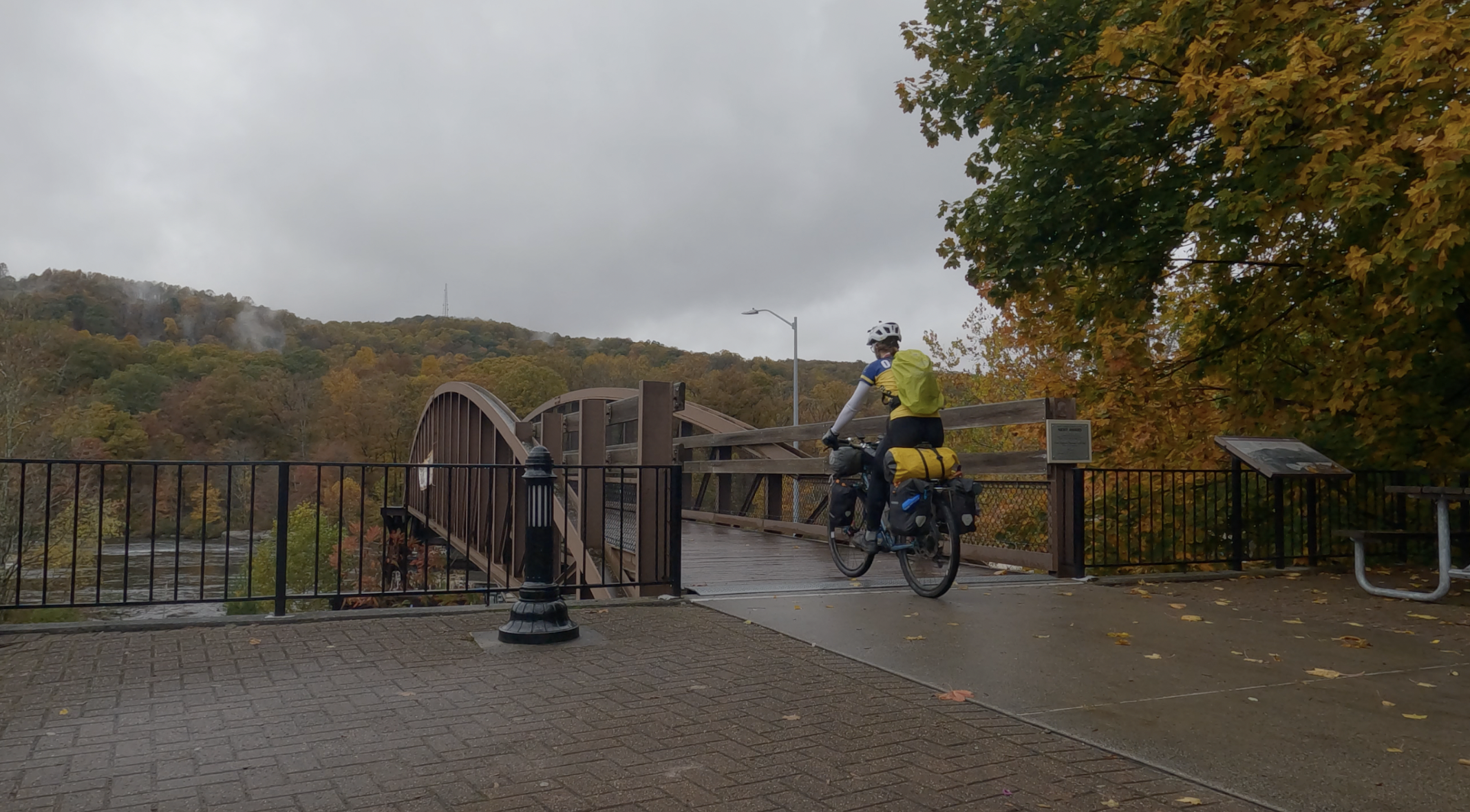 a cyclist in the fall in the rain 
